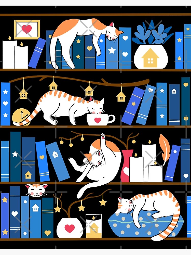Library cats - midnight blue by Elenanaylor