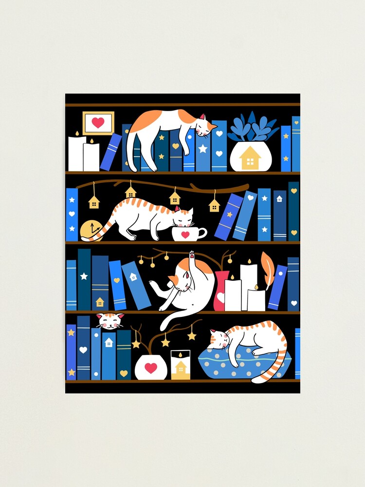 Alternate view of Library cats - midnight blue Photographic Print