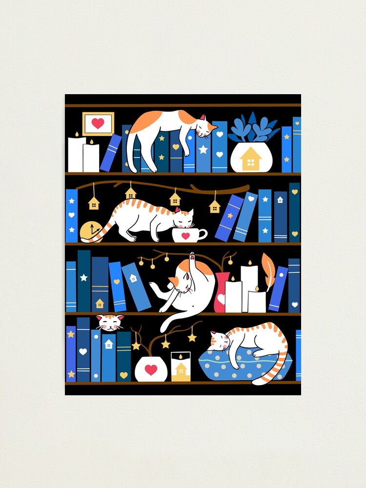 Alternate view of Library cats - midnight blue Photographic Print