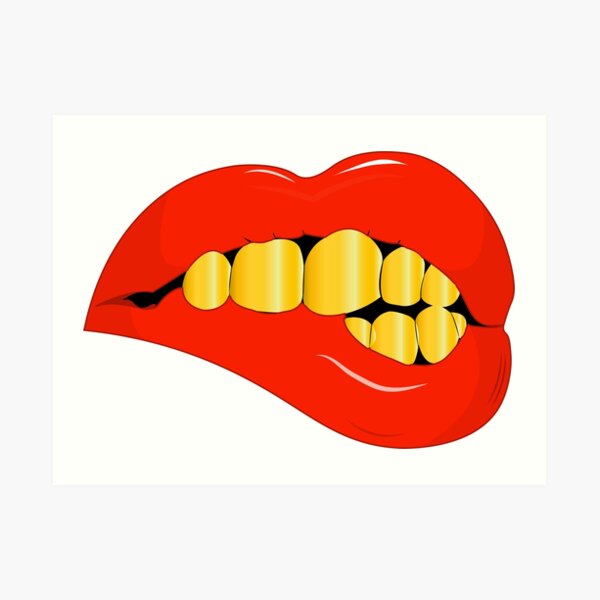 Lips With Gold Teeth Wall Art | Redbubble