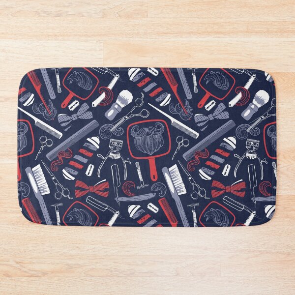 Item preview, Shear shave shine // midnight blue background red white and blue vintage barber shop tools designed and sold by SelmaCardoso.