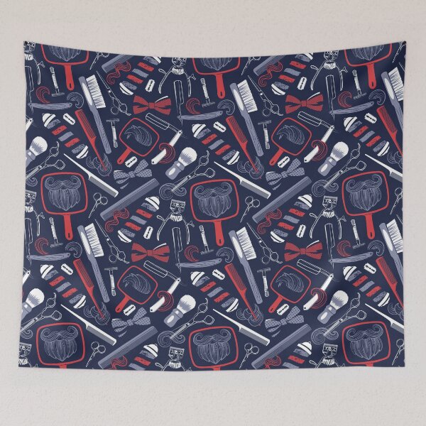 Item preview, Shear shave shine // midnight blue background red white and blue vintage barber shop tools designed and sold by SelmaCardoso.