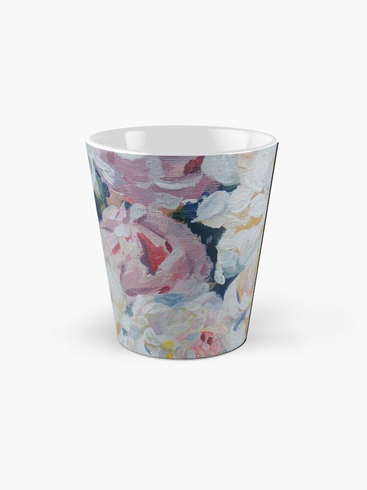 Alternate view of A floral bouquet painting of white, cream and pink peonies. 'Serenity' painted on canvas Mug