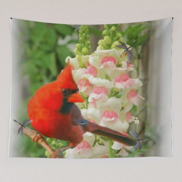 Item preview, RED CARDINAL AND DRAGONFLIES designed and sold by Marie Leblanc.