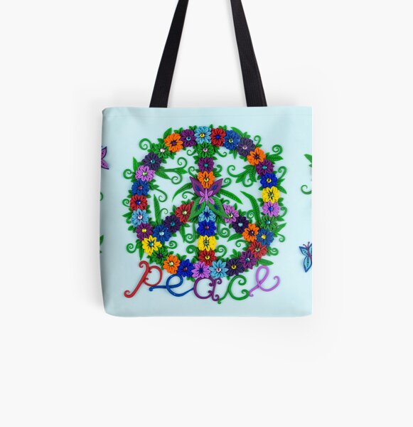 Peace Sign - Flower Power All Over Print Tote Bag
