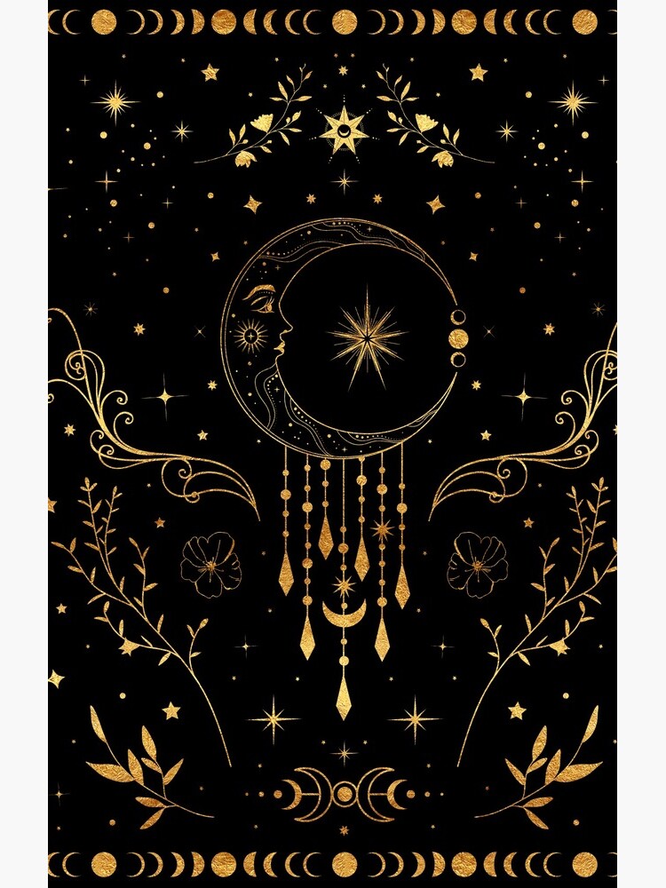 Celestial crescent moon with floral accents and moon phase by AstralFae