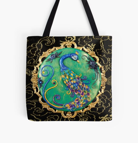 New Years Inspiration Black - Peacock Art All Over Print Tote Bag