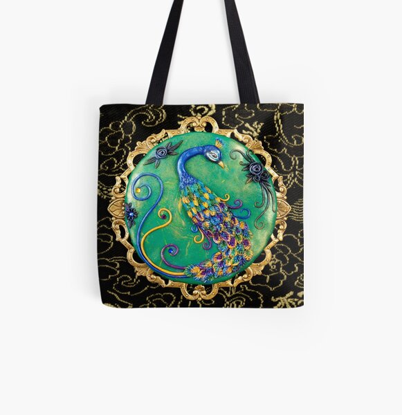 New Years Inspiration Black - Peacock Art All Over Print Tote Bag