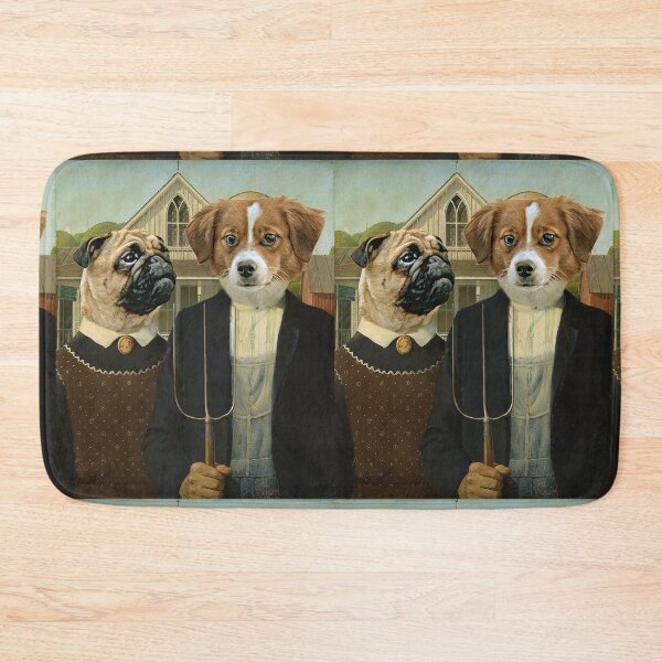 Item preview, American Gothic Pug Dog Funny Illustration Painting designed and sold by MOKA META.
