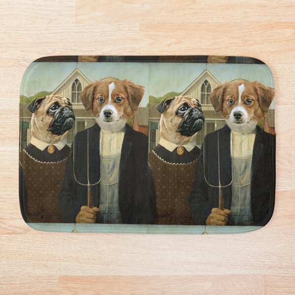 Item preview, American Gothic Pug Dog Funny Illustration Painting designed and sold by MOKA META.