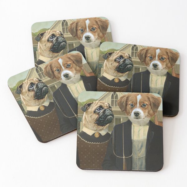 Item preview, American Gothic Pug Dog Funny Illustration Painting designed and sold by MOKA META.