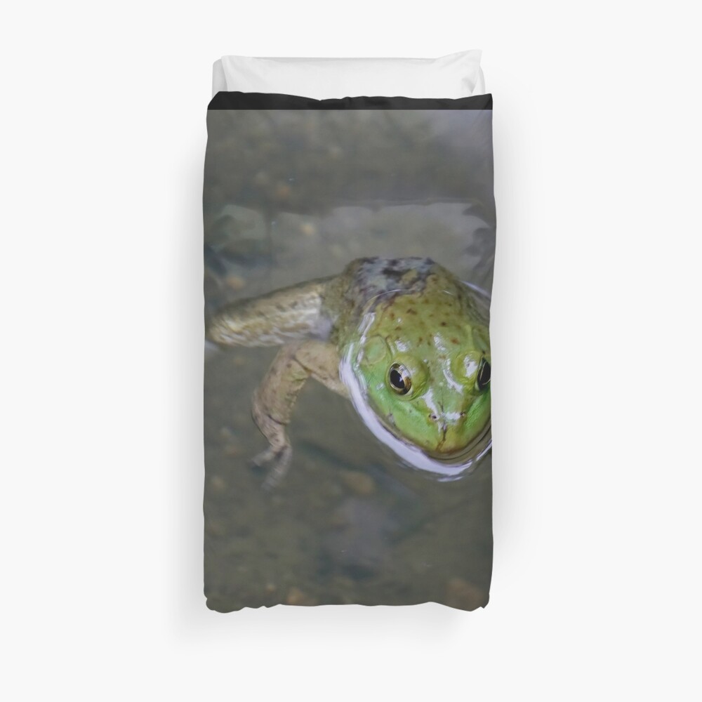 Green Frog Dogpaddling Duvet Cover