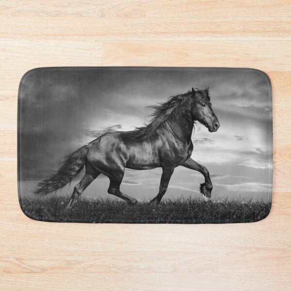 Item preview, Black Friesian Stallion Prancing Through Field designed and sold by StampCity.