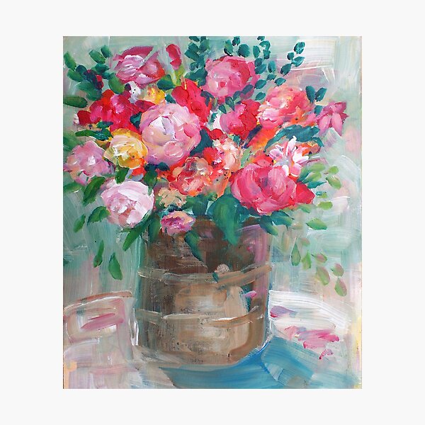 Item preview, A Bucket of Roses 'Impressionist style' flower print designed and sold by Lindseys-art.