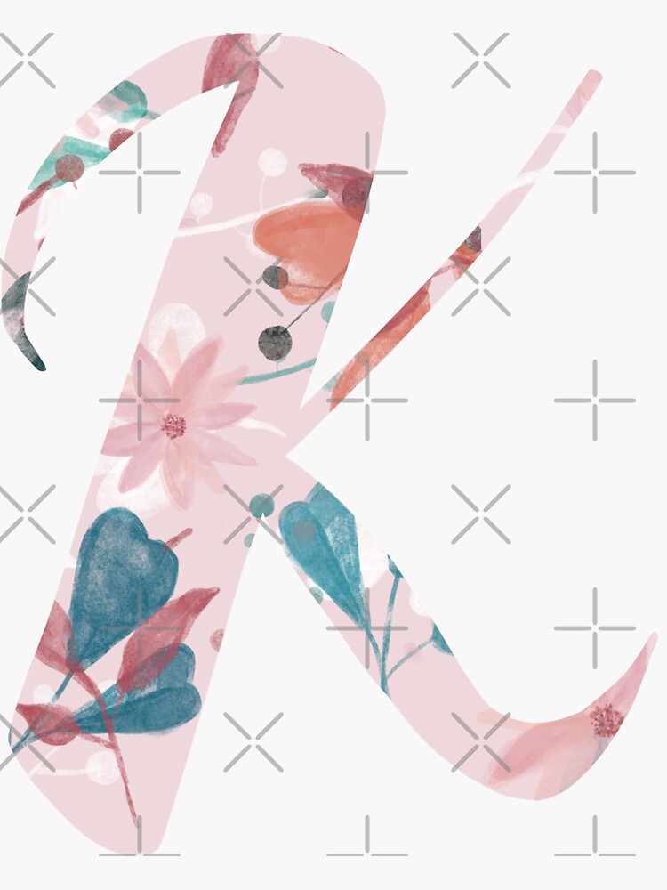 Watercolour Flower Pattern Monogram Letter K by KatLangeDesign