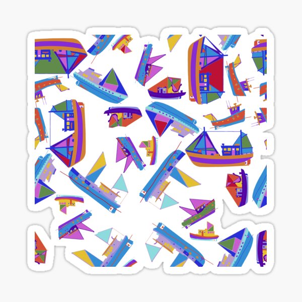 Colorful Abstract Fishing Boats on white Sticker