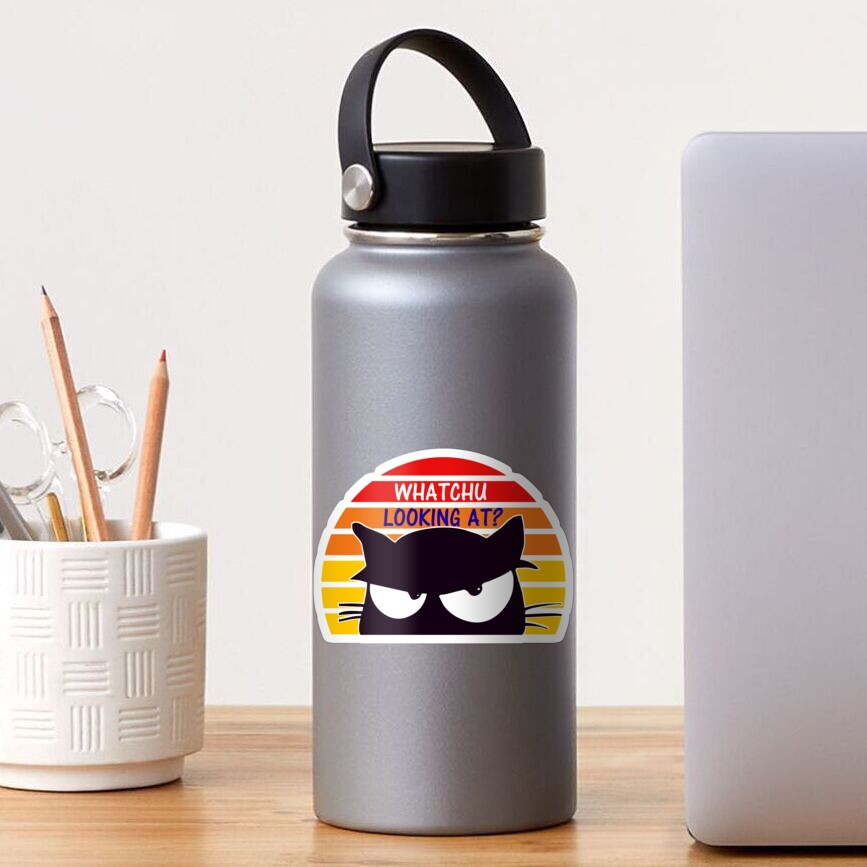 Black Cat With Retro Sunset - Funny Black Cat Sticker