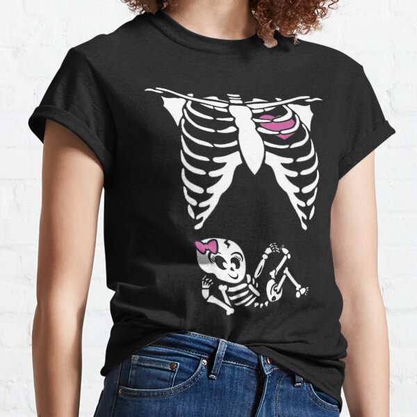 Pregnant Skeleton Womens T Shirt Funny Baby X Ray Gothic Mother Child HALLOWEEN 