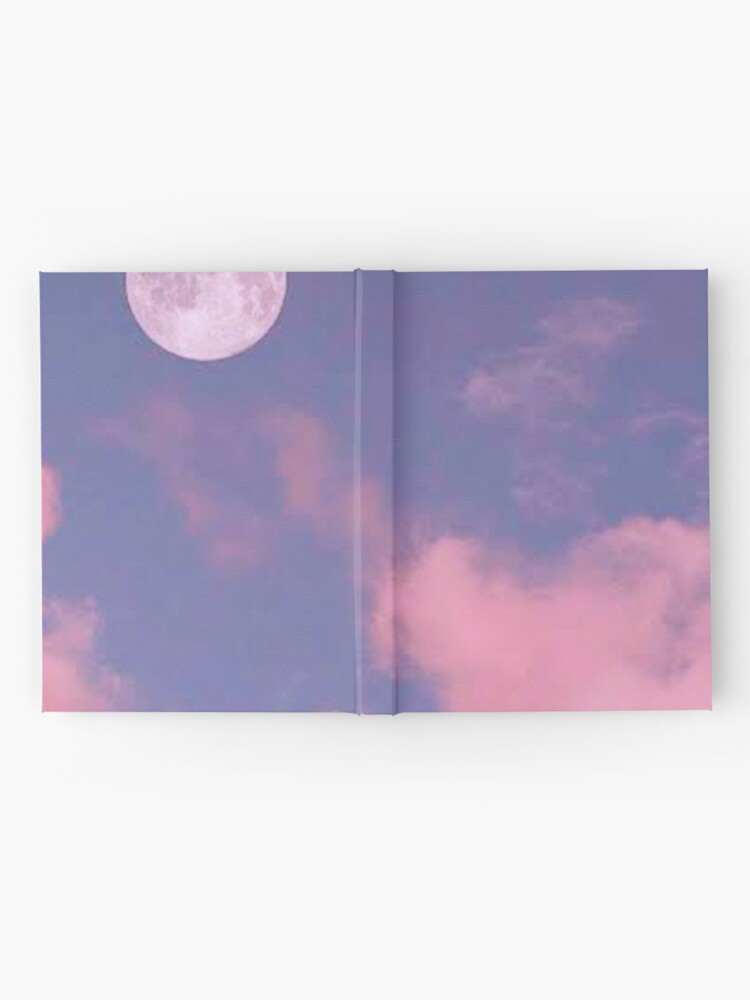 Aesthetic sparkly full moon on pastel pink sky  Hardcover Journal for Sale  by samararibas