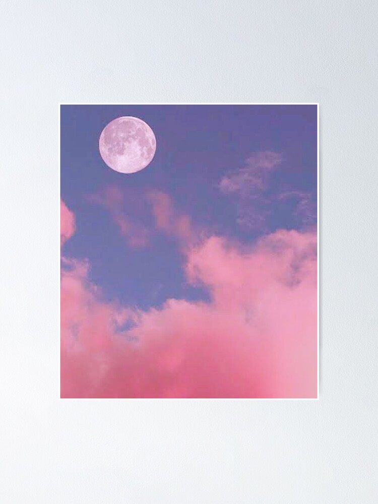 Aesthetic Sparkly Full Moon On Pastel Pink Sky Poster By Samararibas Redbubble