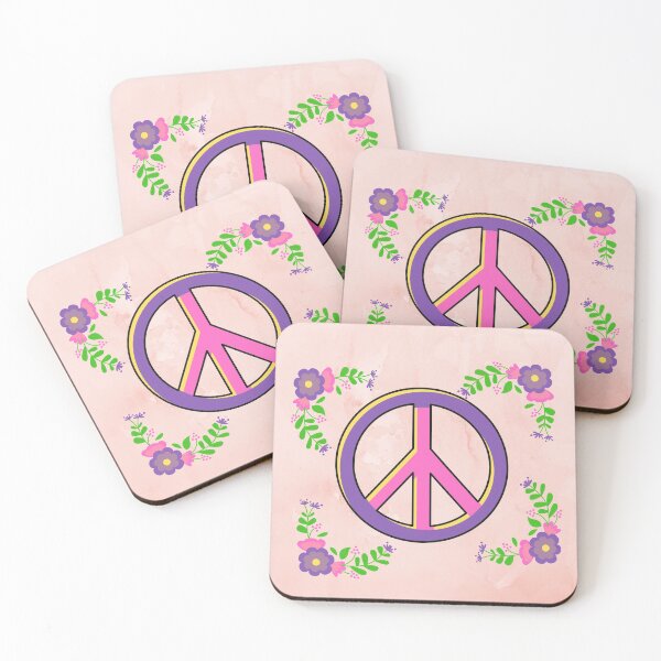 Item preview, Peace Sign in Pink and Purple with Retro Flowers designed and sold by Craftdrawer.