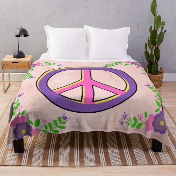 Item preview, Peace Sign in Pink and Purple with Retro Flowers designed and sold by Craftdrawer.