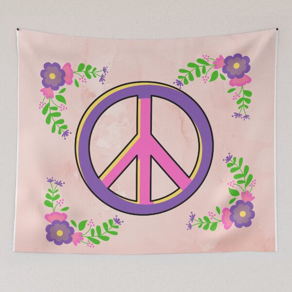 Item preview, Peace Sign in Pink and Purple with Retro Flowers designed and sold by Craftdrawer.