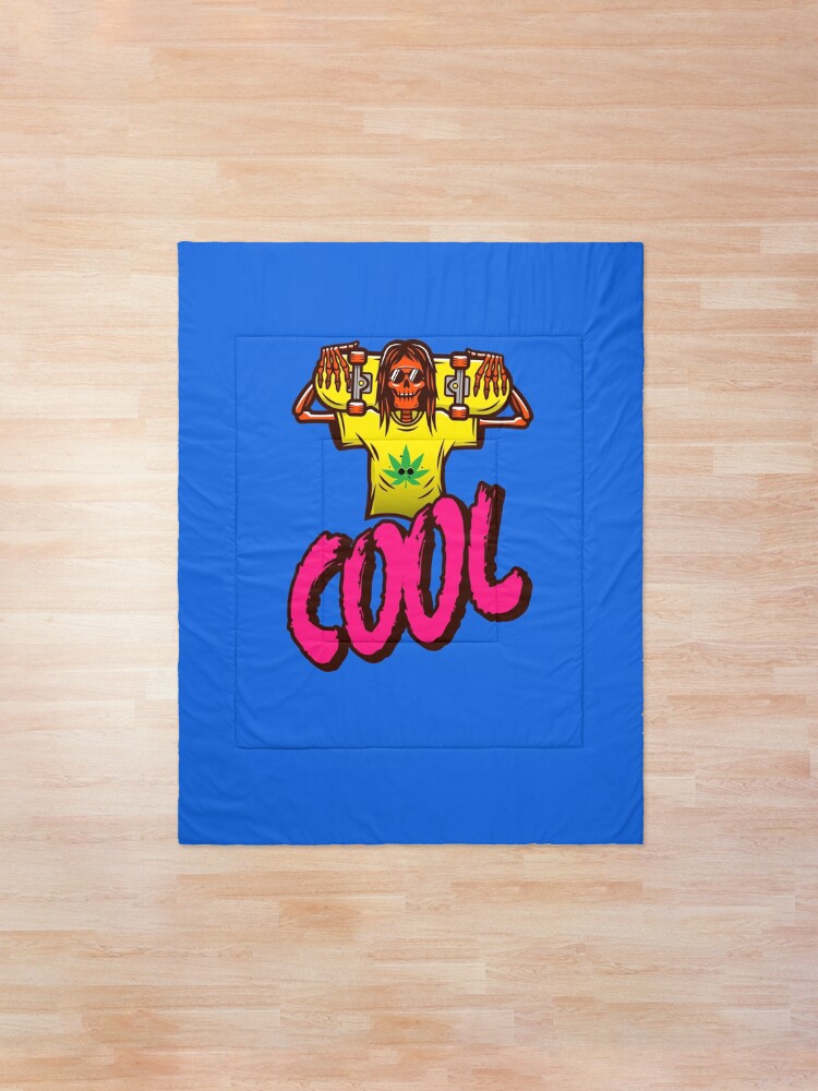 Alternate view of Cool Skeleton Skater With a Marijuana T-shirt Comforter