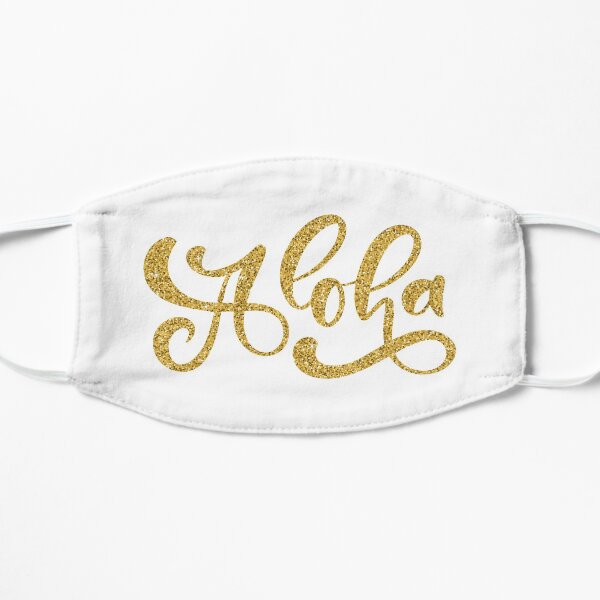 Hawaiian symbol / Aloha hand lettering: gold glitter on white Flat Mask