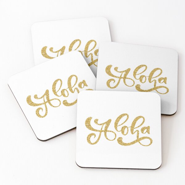 Item preview, Hawaiian symbol ~ Aloha hand lettering ~ Gold glitter on white designed and sold by oceanys.