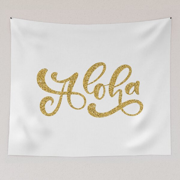 Item preview, Hawaiian symbol ~ Aloha hand lettering ~ Gold glitter on white designed and sold by oceanys.