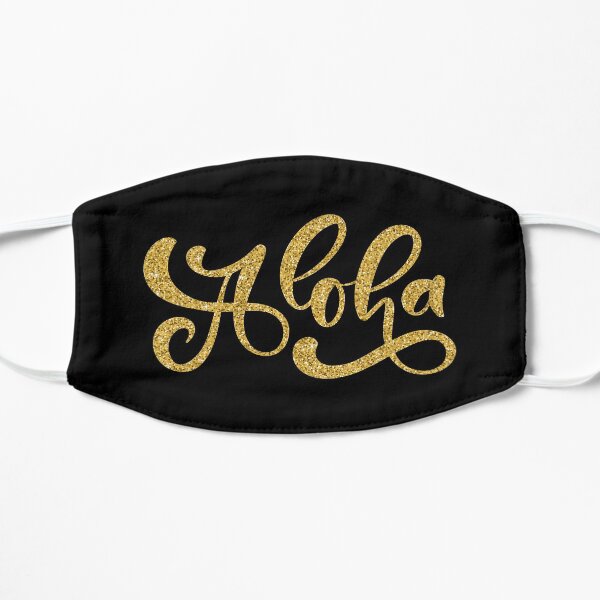 Hawaiian symbol / Aloha hand lettering: gold glitter on black Flat Mask