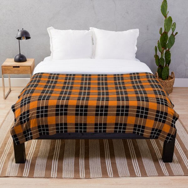 Black & Tangerine Tartan Throw Blanket