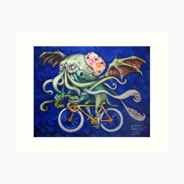 Cthulhu On A Bicycle Art Print