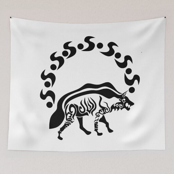 Item preview, Striped Hyena Silhouette Under a Tribal Sun, Black Ink designed and sold by grounds.