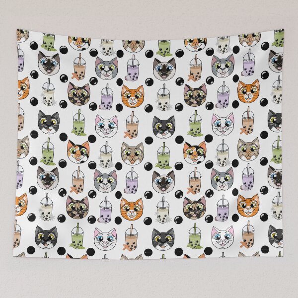 Item preview, Cat & Boba pattern designed and sold by BobaPuma.
