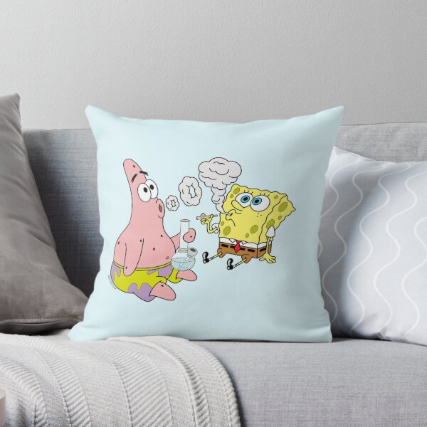 Spongebob and Patrick Smoking Weed Cannabis Cartoon Art Throw Pillow