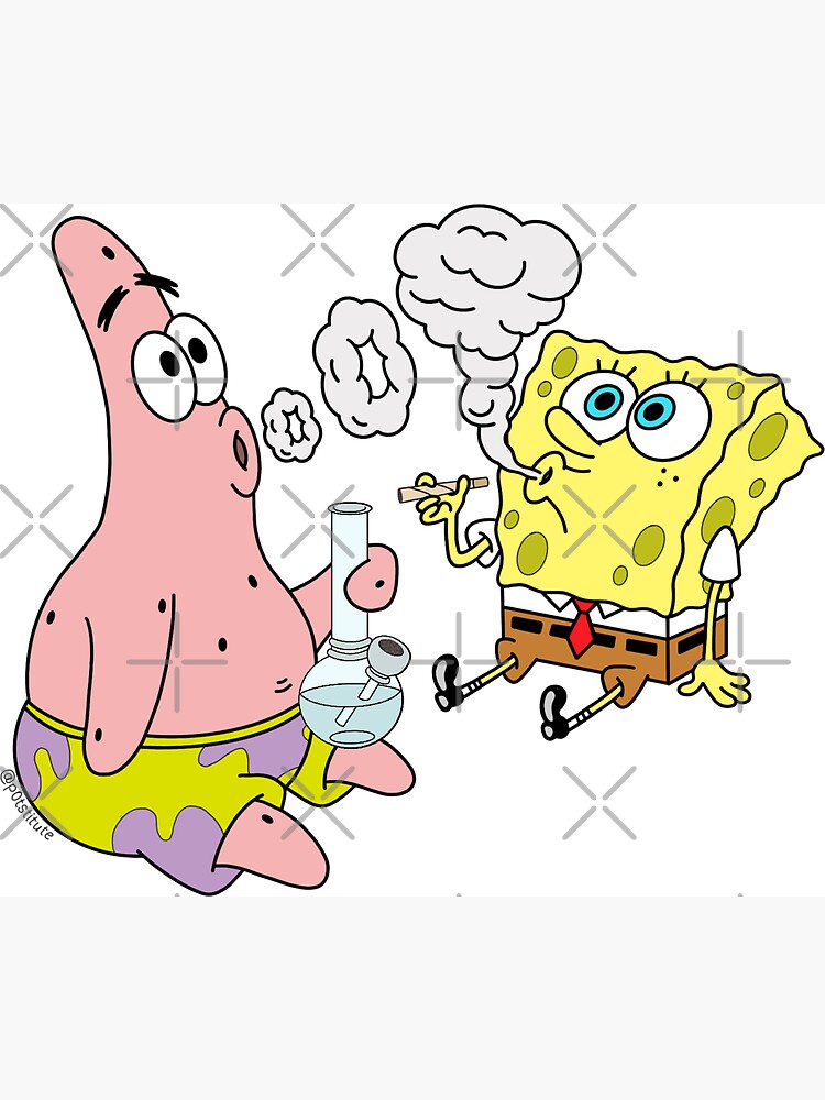 Spongebob and Patrick Smoking Weed Cannabis Cartoon Art by p0tstitute