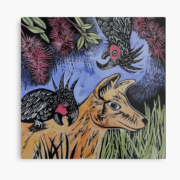 Cockatoos and Dingo Metal Print