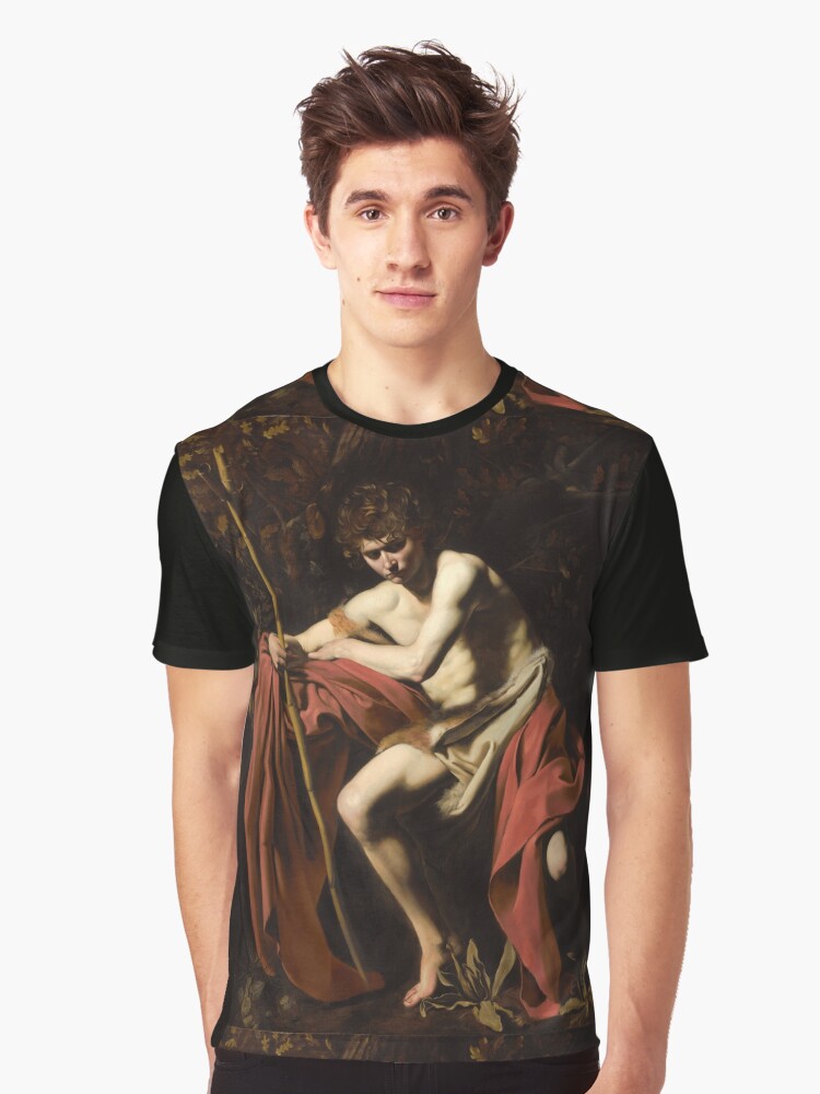 Thumbnail 1 of 5, Graphic T-Shirt, Caravaggio's John the Baptist in Wilderness designed and sold by MoriVond.