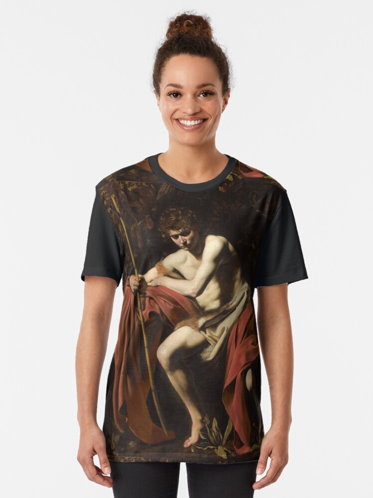 Thumbnail 2 of 5, Graphic T-Shirt, Caravaggio's John the Baptist in Wilderness designed and sold by MoriVond.