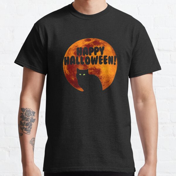 Black Cat | Full Blood Moon | Happy Halloween Classic T-Shirt