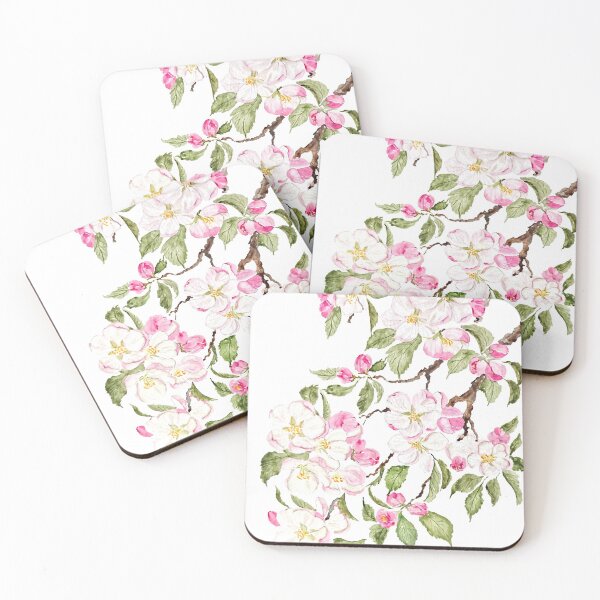 Item preview, hand painted botanical pink apple blossom flowers watercolor designed and sold by ColorandColor.