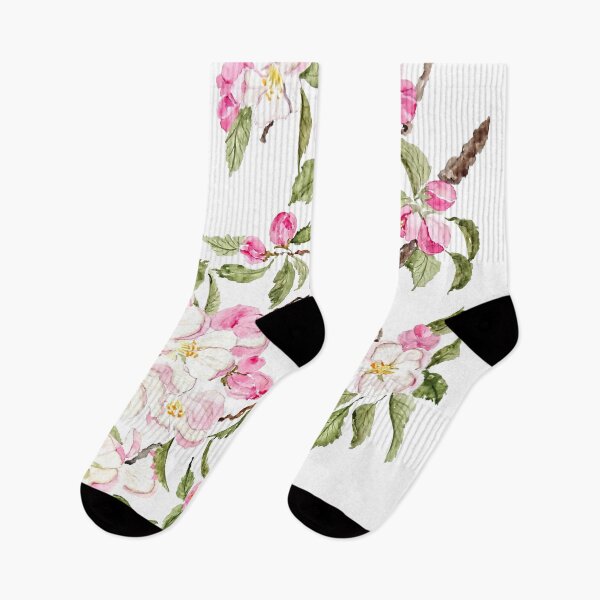 Item preview, hand painted botanical pink apple blossom flowers watercolor designed and sold by ColorandColor.