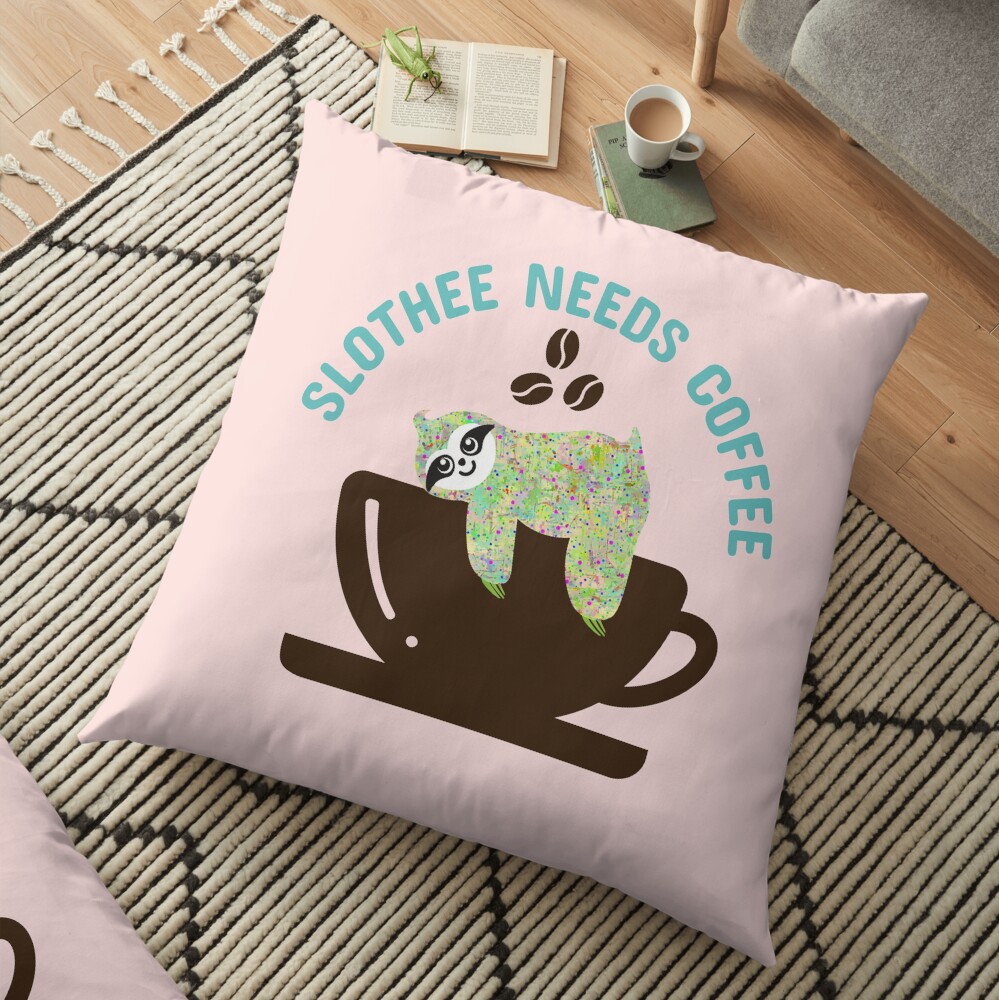 Slothee needs coffee Floor Pillow
