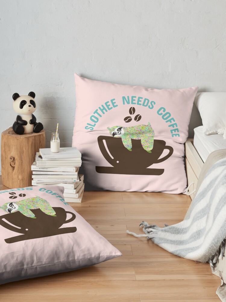 Alternate view of Slothee needs coffee Floor Pillow