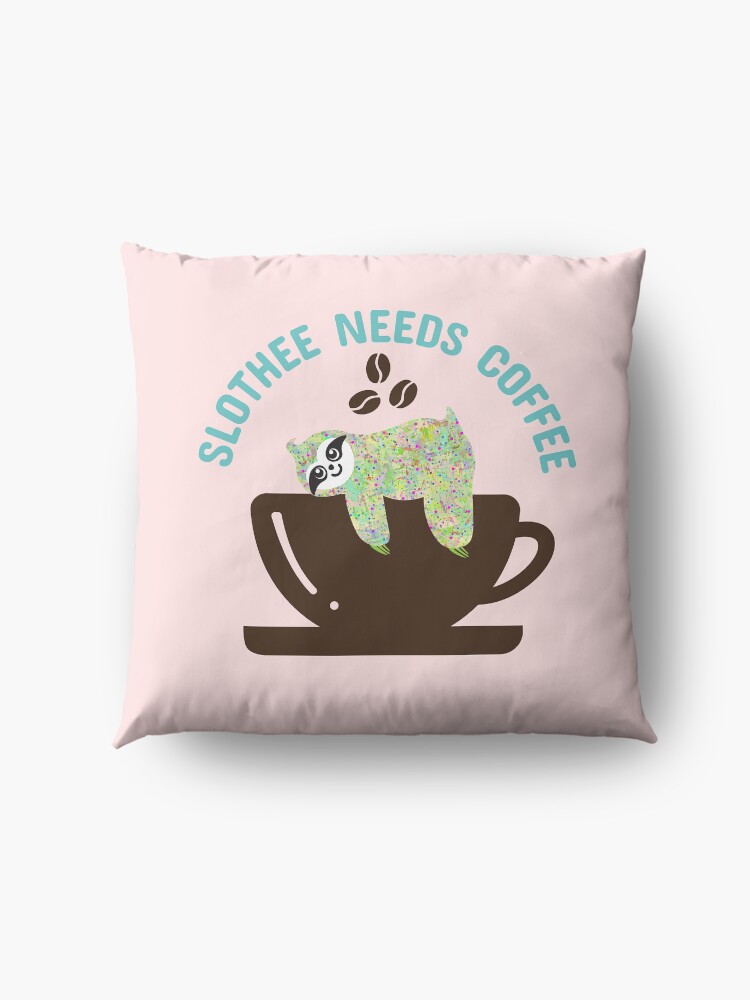 Alternate view of Slothee needs coffee Floor Pillow