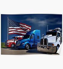 Red, White and Blue Semi-Trucks Poster