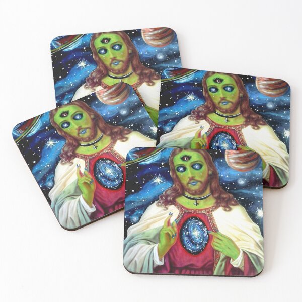 Item preview, Creepy Alien Outer Space Jesus designed and sold by Intergalactic Unicorn: Art by Anna Schmidt.