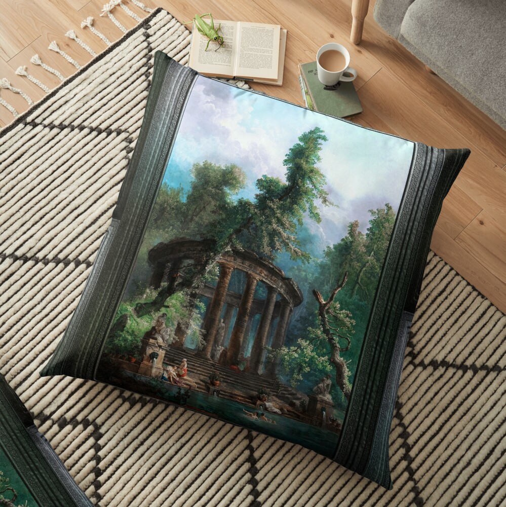 The Bathing Pool by Hubert Robert v3 Old Masters Classical Art Reproduction Floor Pillow